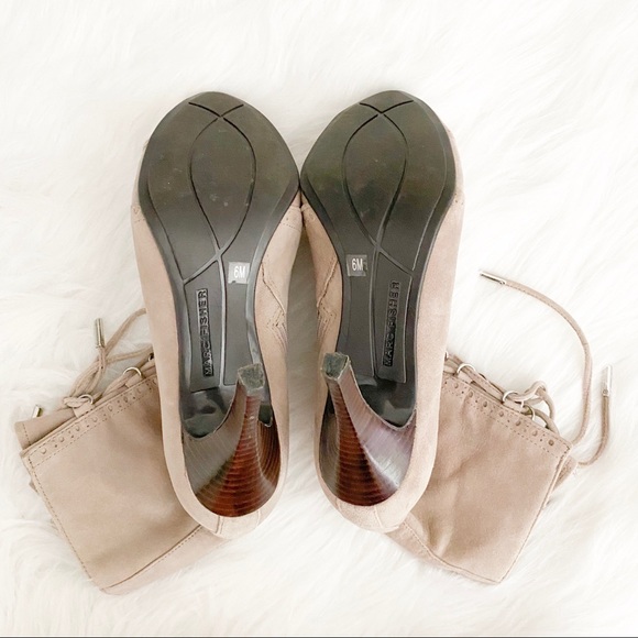 MARC FISHER Taupe Lace Up Ankle Heeled Boots 6 - Picture 6 of 6